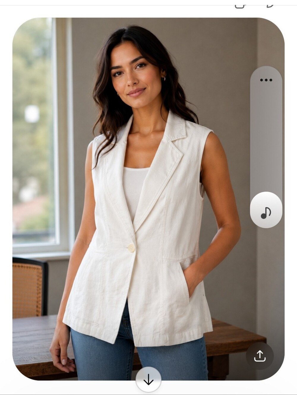 Chico's Sleeveless White  Single-Button Linen And Rayon Blazer Vest